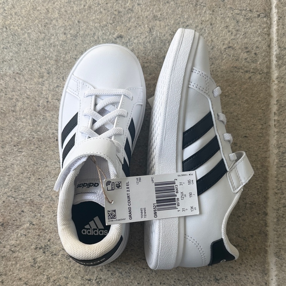adidas Kids White Sneakers with Black Three-Stripes